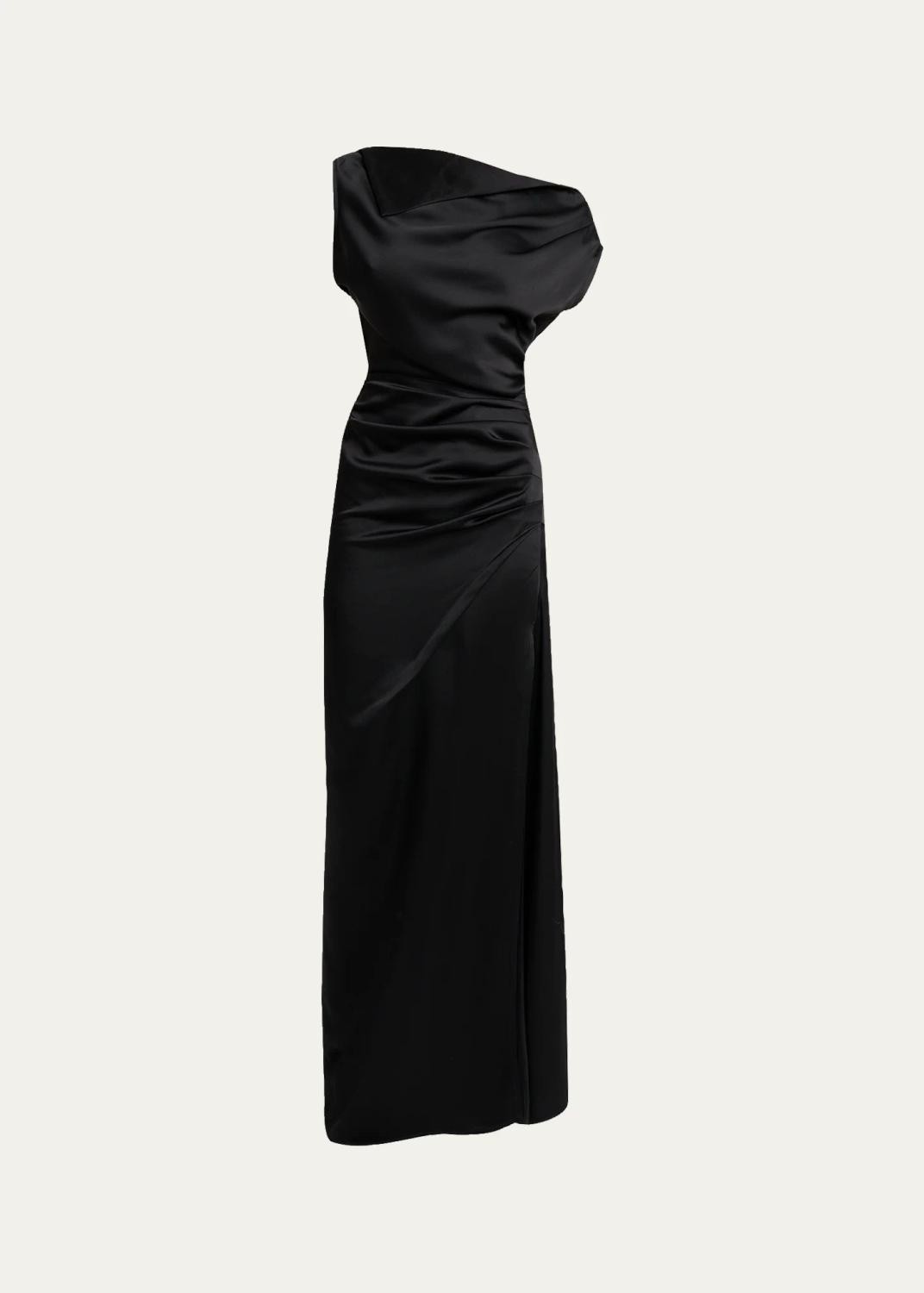 Isaline Draped Satin Off-The-Shoulder Column Maxi Dress Isaline Draped Satin Off-The-Shoulder Column Maxi Dress