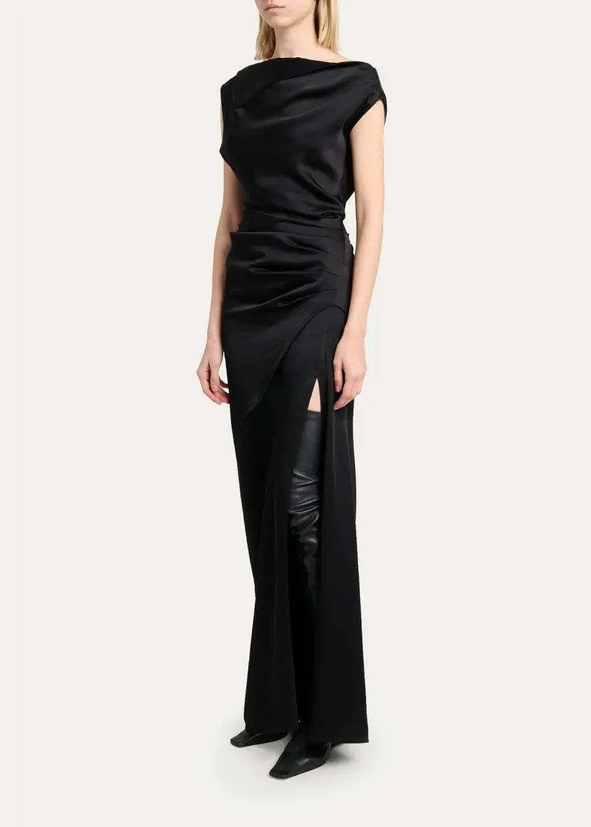Proenza Schouler Isaline Draped Satin Off-The-Shoulder Column Maxi Dress | Thumbnail 4 Proenza Schouler Isaline Draped Satin Off-The-Shoulder Column Maxi Dress | Thumbnail 4