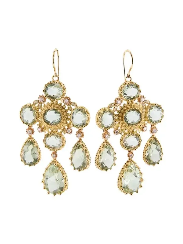 18K Yellow Gold Pierreries Green Girandole Earrings 18K Yellow Gold Pierreries Green Girandole Earrings