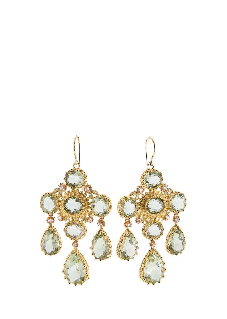 Mellerio 18K Yellow Gold Pierreries Green Girandole Earrings