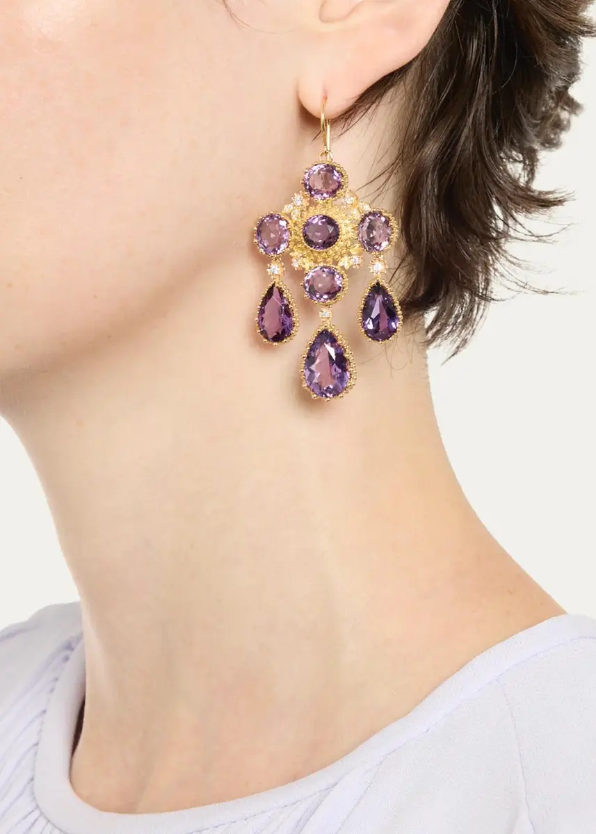 Mellerio 18K Yellow Gold Pierreries Purple Girandole Earrings | Thumbnail 2 Mellerio 18K Yellow Gold Pierreries Purple Girandole Earrings | Thumbnail 2