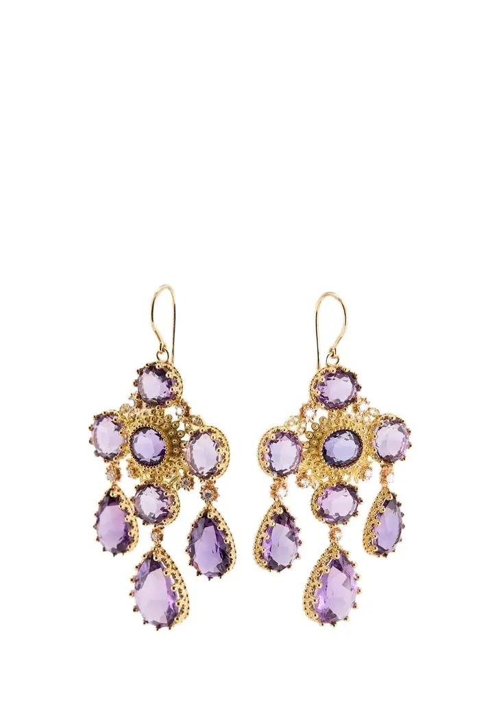 18K Yellow Gold Pierreries Purple Girandole Earrings 18K Yellow Gold Pierreries Purple Girandole Earrings