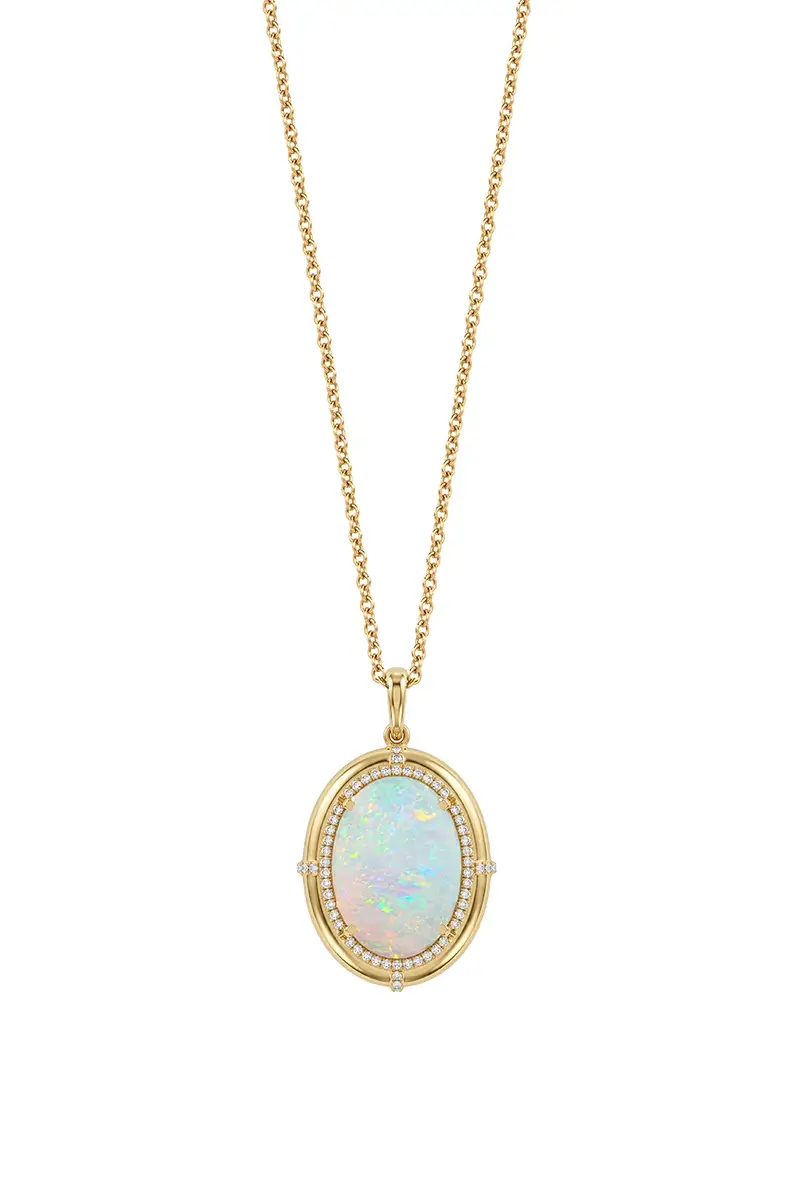 G-One Oval Cabochon Opal Medallion Pendant with Diamonds G-One Oval Cabochon Opal Medallion Pendant with Diamonds