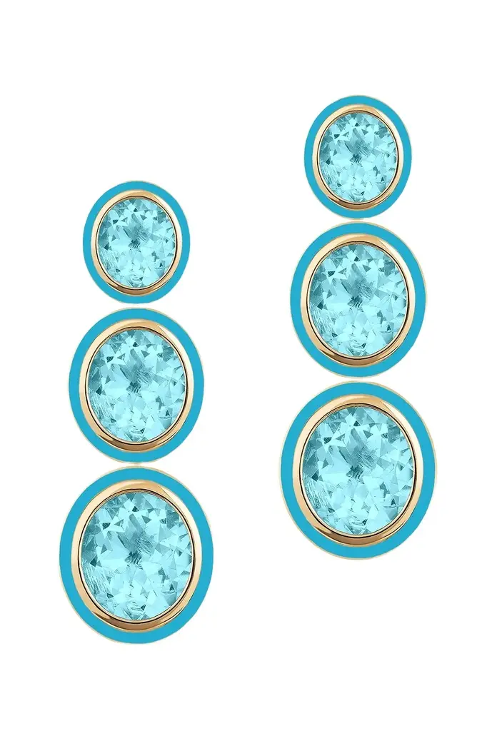 Turquoise Blue Topaz Oval Three Tier Melange Earrings Turquoise Blue Topaz Oval Three Tier Melange Earrings