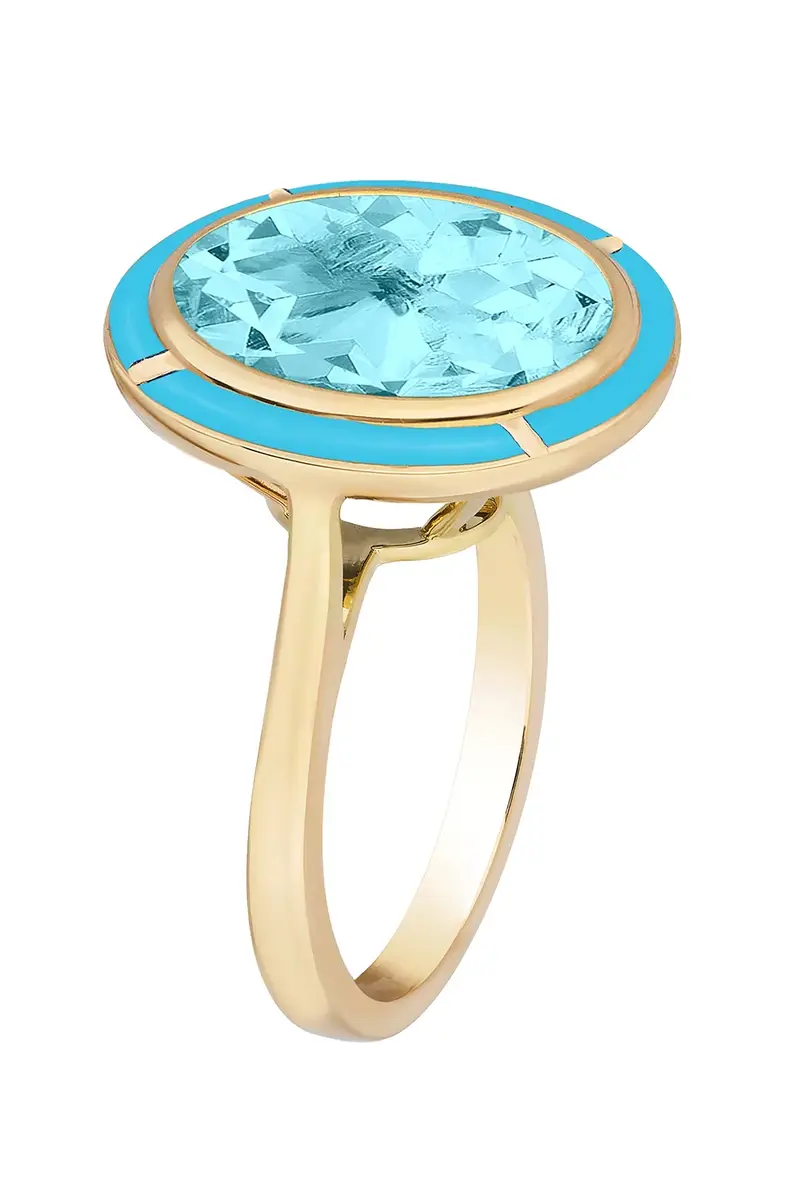 GOSHWARA Turqouise Blue Topaz Oval Melange Ring | Thumbnail 2