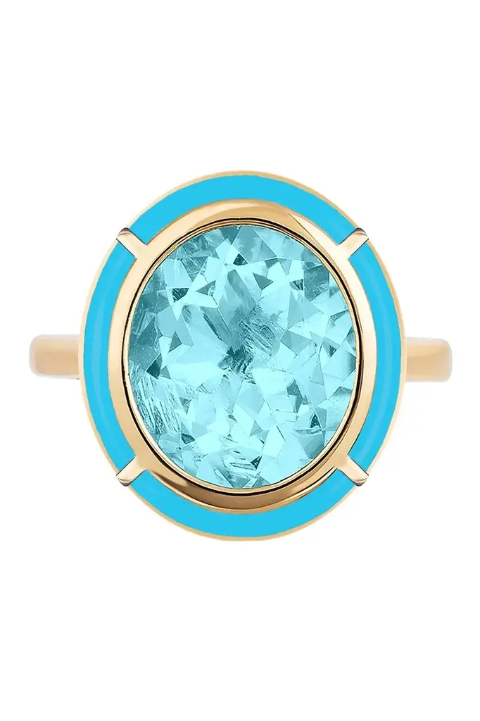 Turqouise Blue Topaz Oval Melange Ring