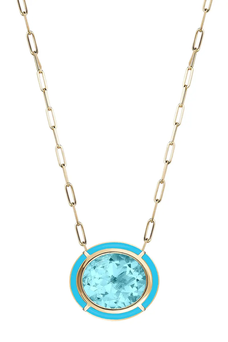 GOSHWARA Turquoise Blue Topaz Oval Melange Pendant | Thumbnail 2