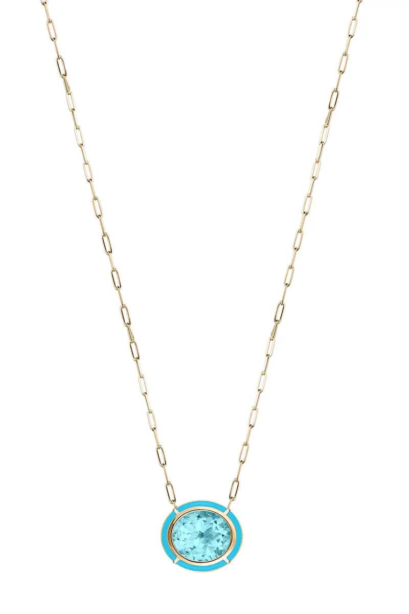 GOSHWARA Turquoise Blue Topaz Oval Melange Pendant