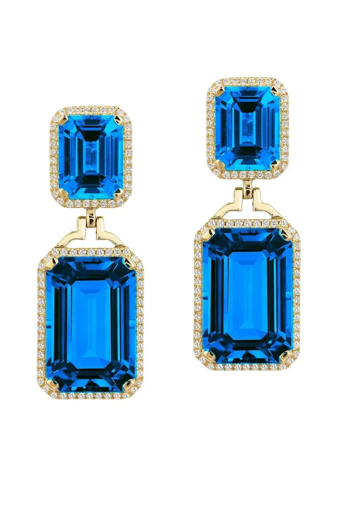 Gossip London Blue Topaz Emerald Cut Earrings with Diamond Gossip London Blue Topaz Emerald Cut Earrings with Diamond