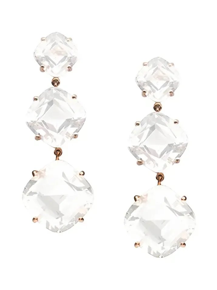GOSHWARA Moon Quartz Three Stone Gossip Earrings