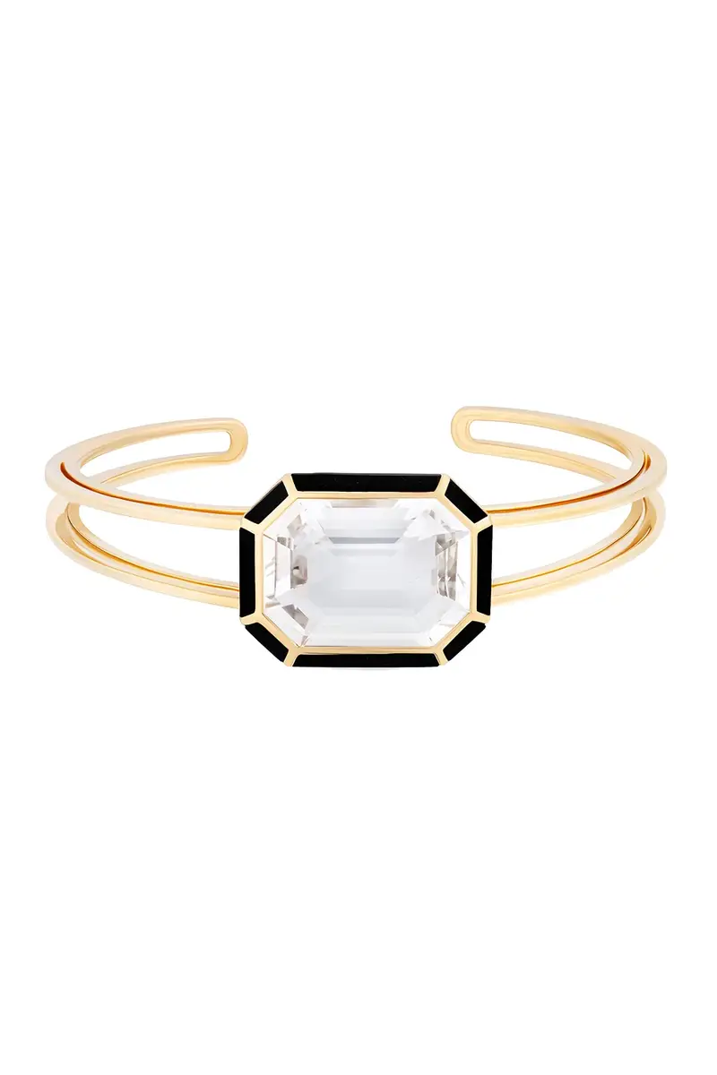 GOSHWARA Onyx Rock Crystal Melange Cuff Bracelet