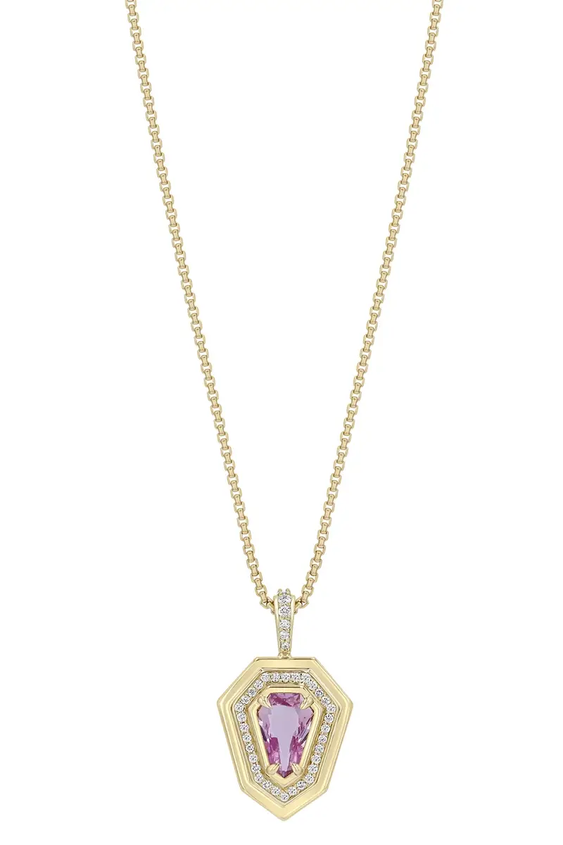 Pink Sapphire Diamond Shield Pendant Necklace Pink Sapphire Diamond Shield Pendant Necklace