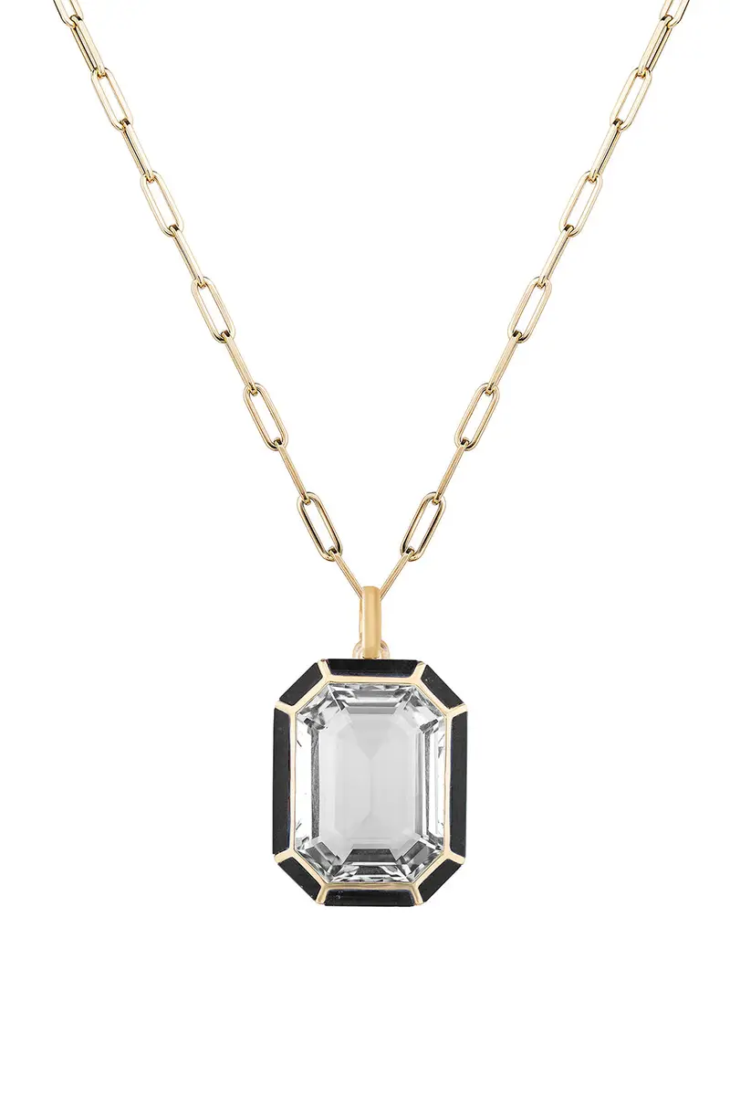 Rock Crystal Onyx Melange Cut Pendant Necklace Rock Crystal Onyx Melange Cut Pendant Necklace