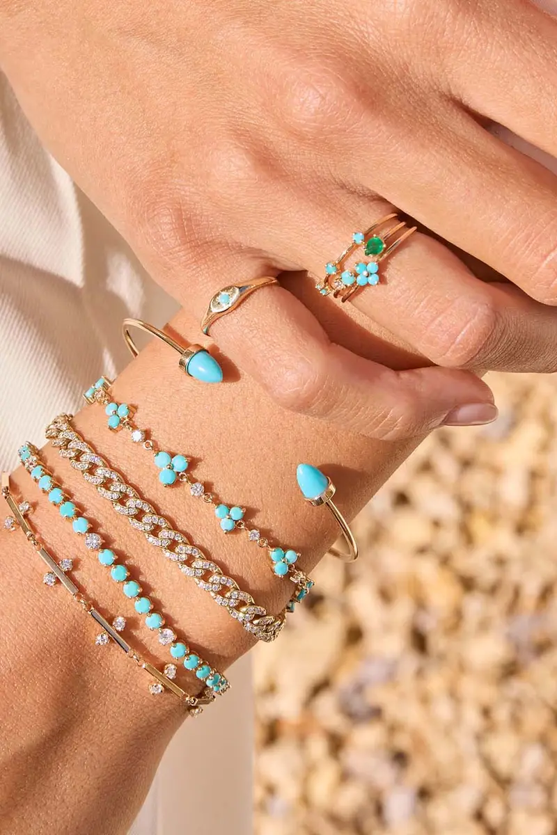 Zoë Chicco Turquoise Diamond Trios Bracelet | Thumbnail 2 Zoë Chicco Turquoise Diamond Trios Bracelet | Thumbnail 2