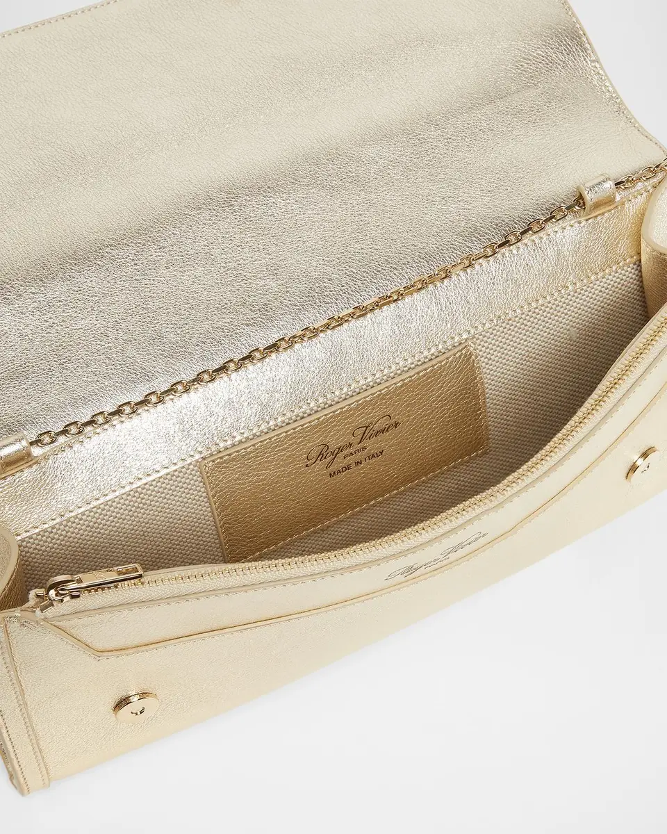 Roger Vivier Belle Vivier Metallic Leather Clutch Bag | Thumbnail 3