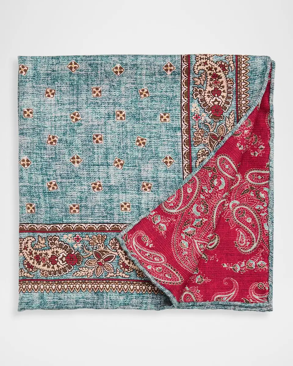 Kiton Men's Paisley Double-Face Silk Pocket Square | Thumbnail 2