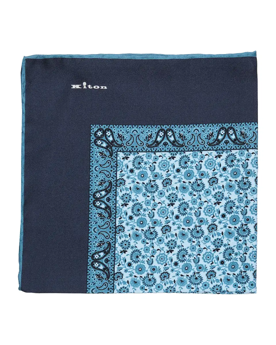 Kiton Men's Floral Paisley-Trim Silk Pocket Square | Thumbnail 2