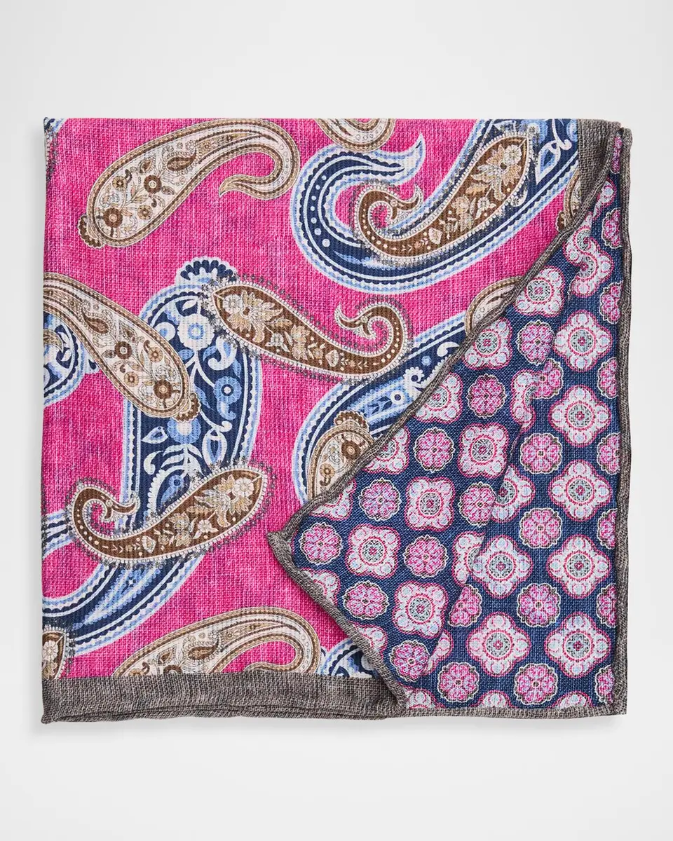 Kiton Men's Medallion-Paisley Double-Face Silk Pocket Square | Thumbnail 2 Kiton Men's Medallion-Paisley Double-Face Silk Pocket Square | Thumbnail 2