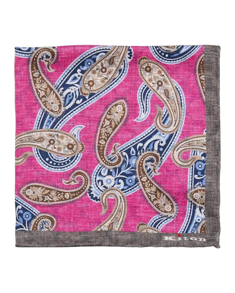 Kiton Men's Medallion-Paisley Double-Face Silk Pocket Square
