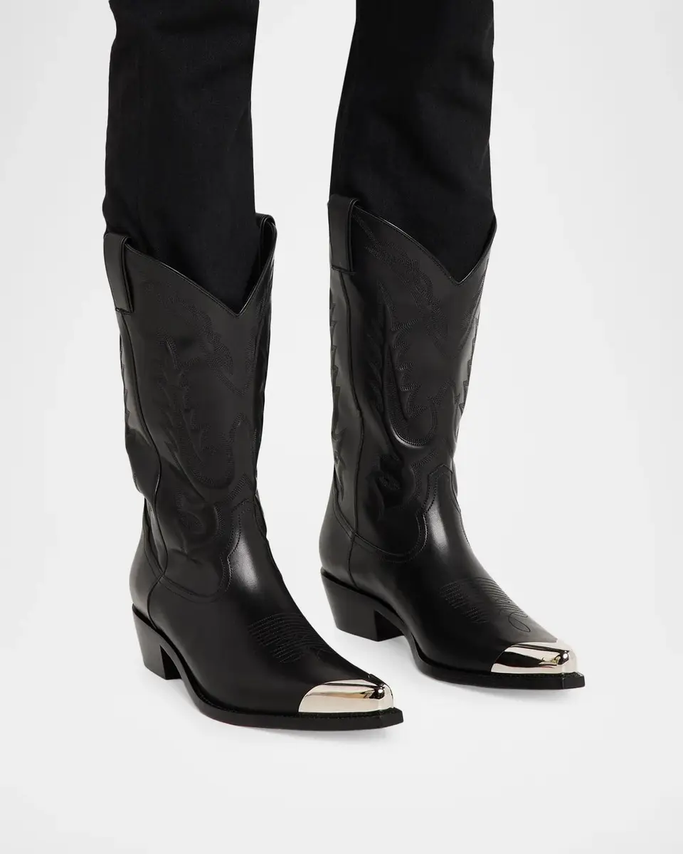 Christian Louboutin Men's Santiagus Leather Metal-Toe Western Boots | Thumbnail 2 Christian Louboutin Men's Santiagus Leather Metal-Toe Western Boots | Thumbnail 2