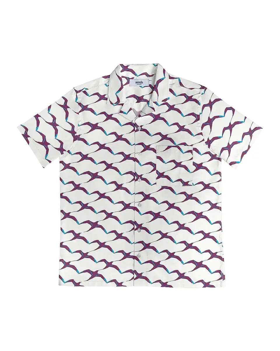ARRELS Men's White Birds Printed Camp Shirt | Thumbnail 2 ARRELS Men's White Birds Printed Camp Shirt | Thumbnail 2