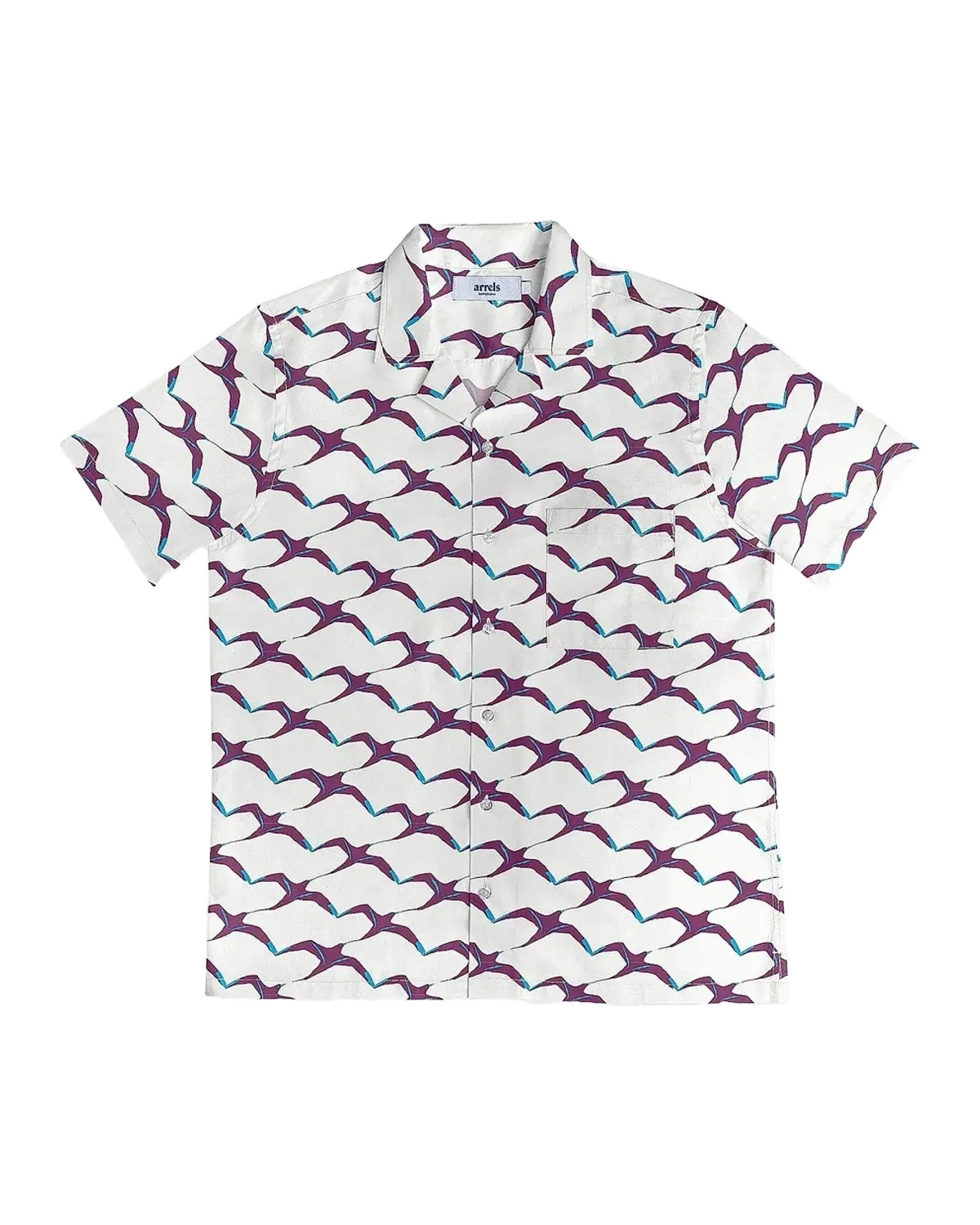 ARRELS Men's White Birds Printed Camp Shirt