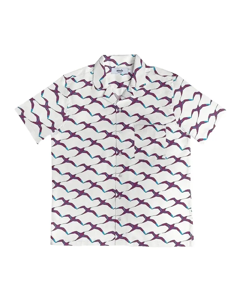 Men's White Birds Printed Camp Shirt Men's White Birds Printed Camp Shirt