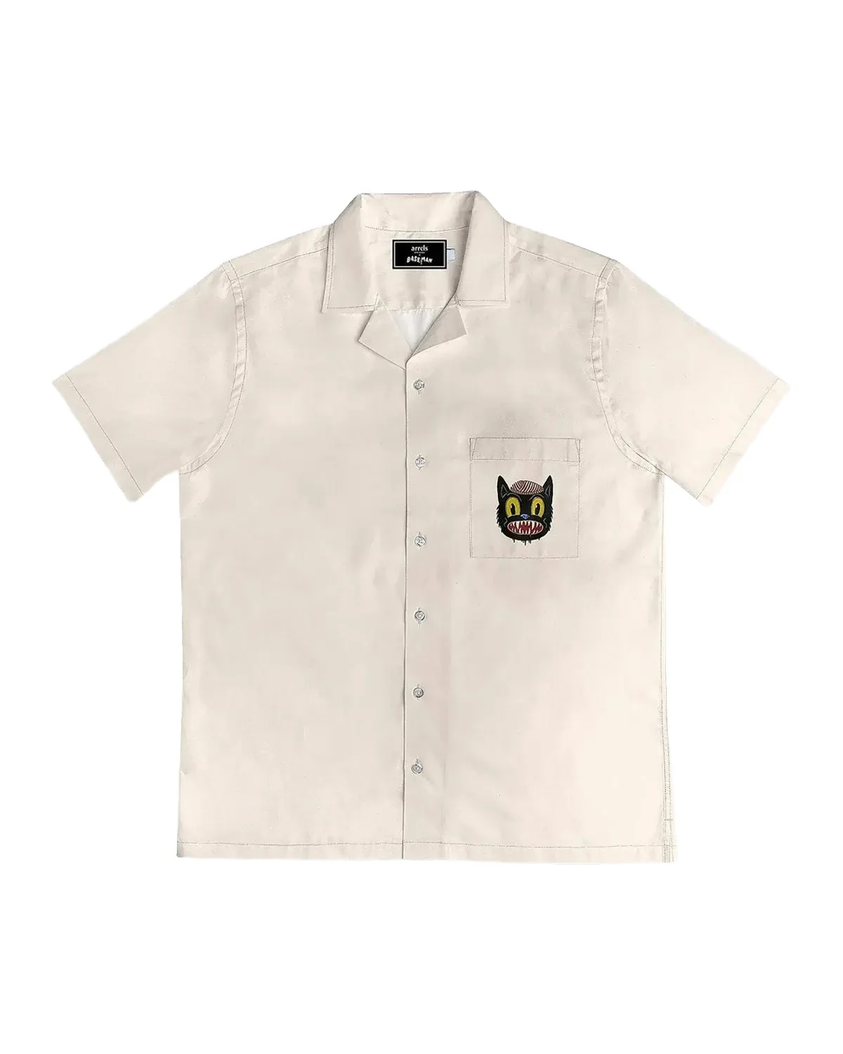 ARRELS Men's Small Cat Graphic Patch Pocket Camp Shirt