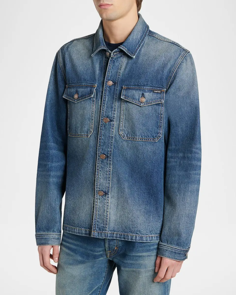 Tom Ford Men's Cotton Denim Shirt Jacket | Thumbnail 4 Tom Ford Men's Cotton Denim Shirt Jacket | Thumbnail 4