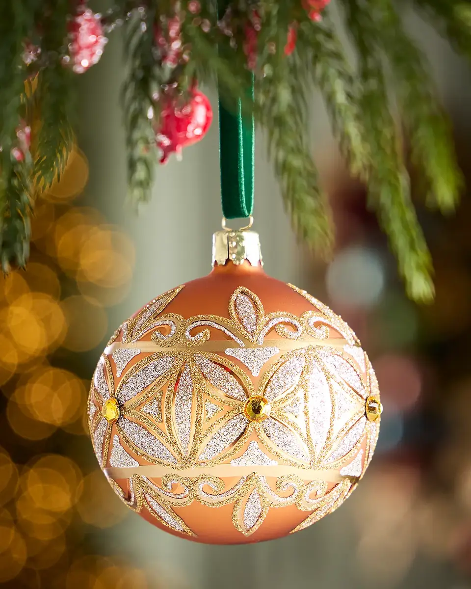 Glitter-Embellished Matte Dark Gold Ball Christmas Ornament Glitter-Embellished Matte Dark Gold Ball Christmas Ornament