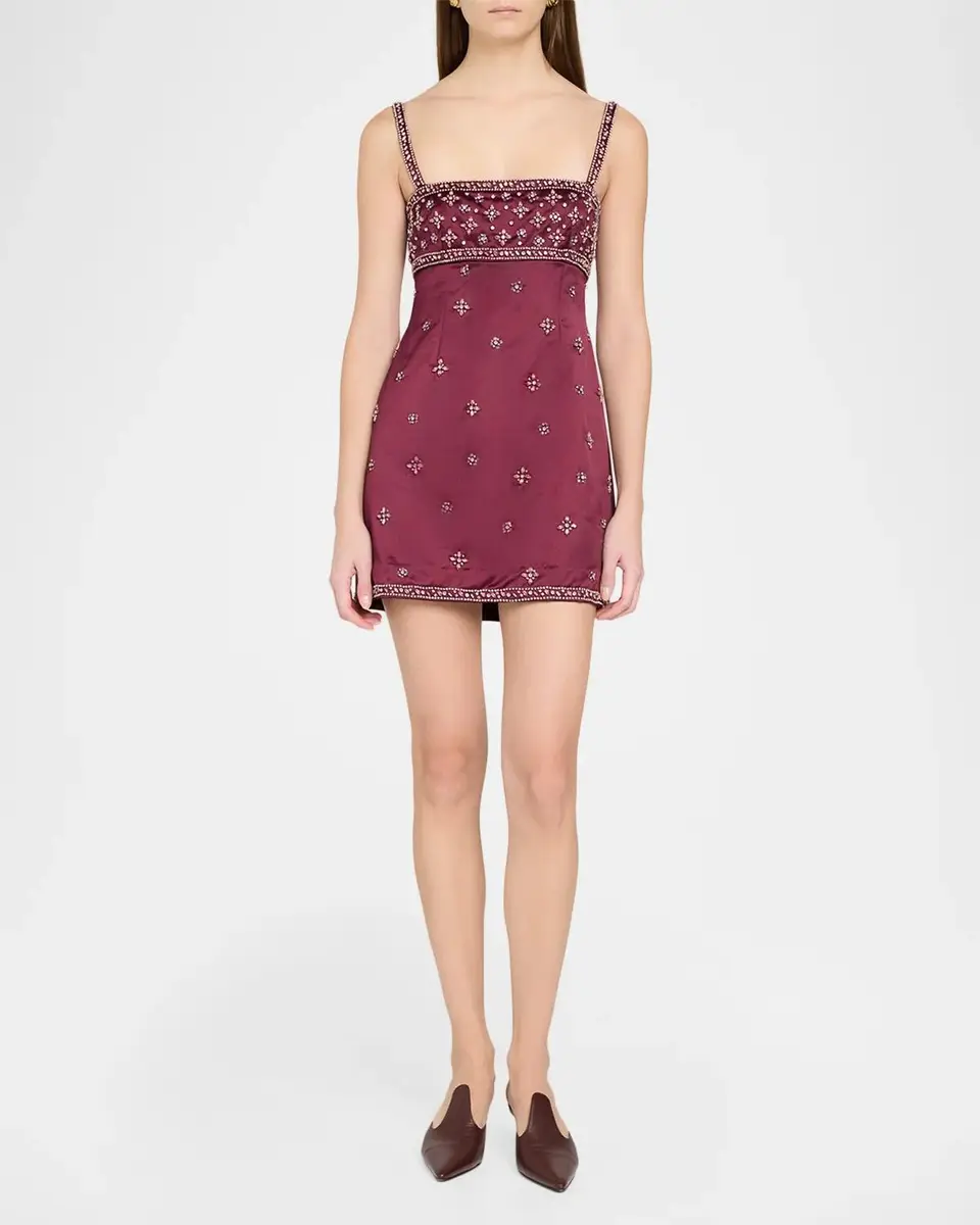 LoveShackFancy Casslouie Embellished Satin Mini Dress | Thumbnail 2