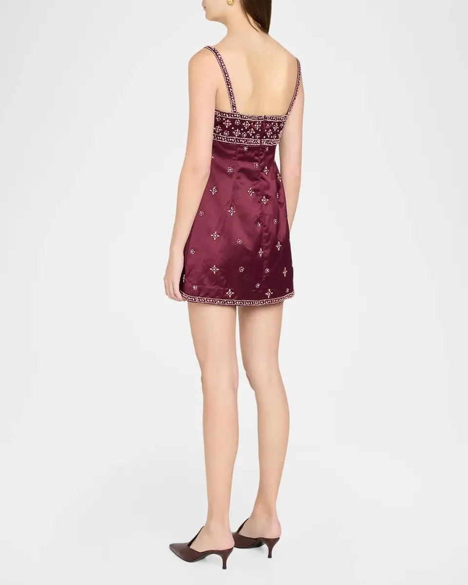 LoveShackFancy Casslouie Embellished Satin Mini Dress | Thumbnail 3