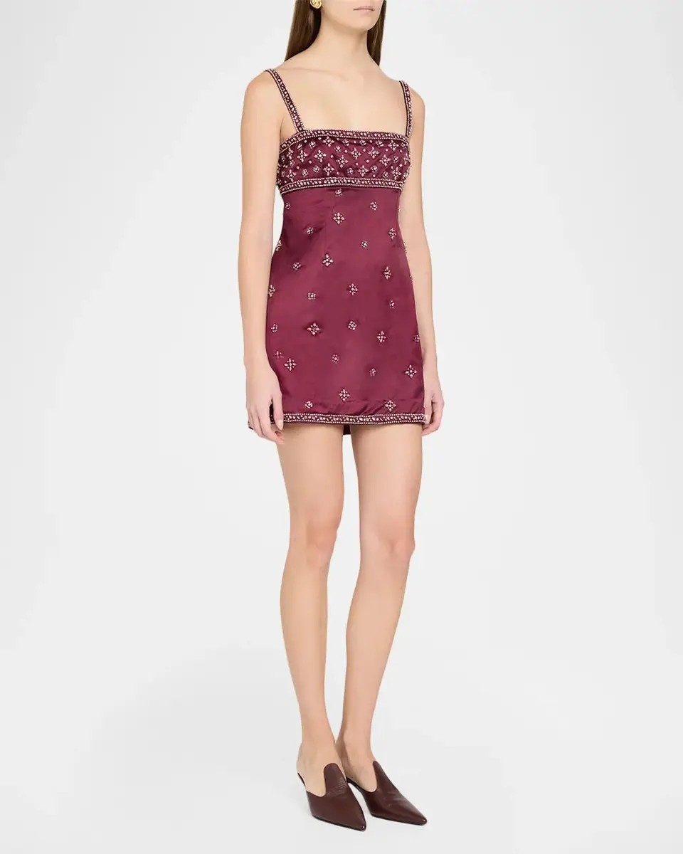 LoveShackFancy Casslouie Embellished Satin Mini Dress | Thumbnail 4