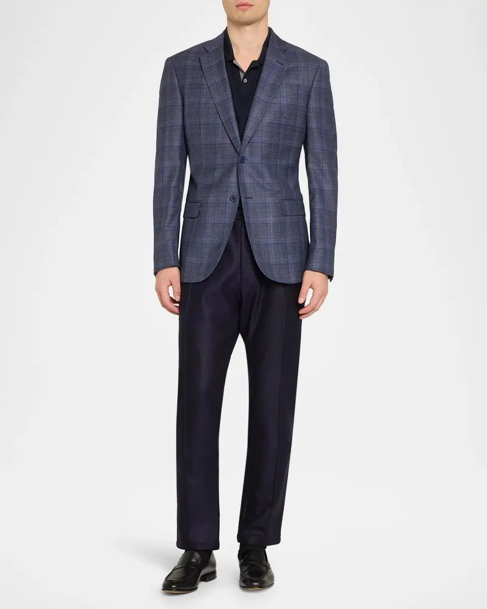 Emporio Armani Men's Wool Flannel Pintuck-Pleated Trousers | Thumbnail 2 Emporio Armani Men's Wool Flannel Pintuck-Pleated Trousers | Thumbnail 2
