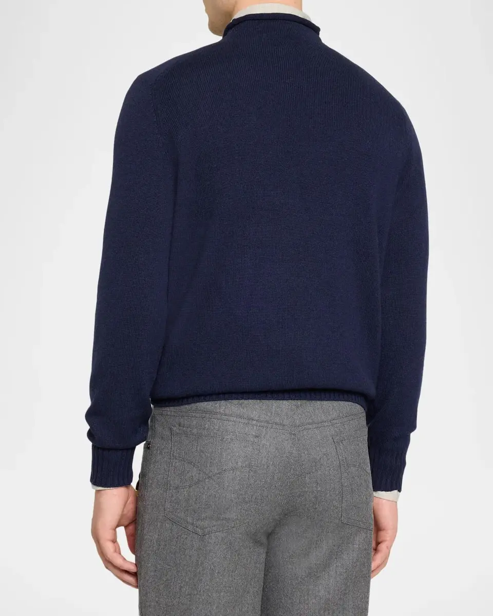 Brunello Cucinelli Men's Cotton & Cashmere Rolled-Turtleneck Sweater | Thumbnail 3 Brunello Cucinelli Men's Cotton & Cashmere Rolled-Turtleneck Sweater | Thumbnail 3