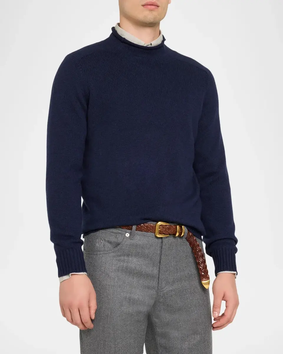 Brunello Cucinelli Men's Cotton & Cashmere Rolled-Turtleneck Sweater | Thumbnail 4 Brunello Cucinelli Men's Cotton & Cashmere Rolled-Turtleneck Sweater | Thumbnail 4