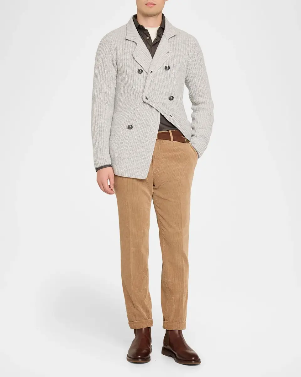 Brunello Cucinelli Men's Rib-Knit Cashmere Double-Breasted Cardigan | Thumbnail 2 Brunello Cucinelli Men's Rib-Knit Cashmere Double-Breasted Cardigan | Thumbnail 2