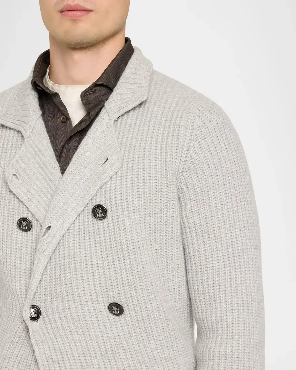 Brunello Cucinelli Men's Rib-Knit Cashmere Double-Breasted Cardigan | Thumbnail 5 Brunello Cucinelli Men's Rib-Knit Cashmere Double-Breasted Cardigan | Thumbnail 5
