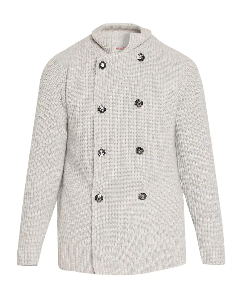Brunello Cucinelli Men's Rib-Knit Cashmere Double-Breasted Cardigan