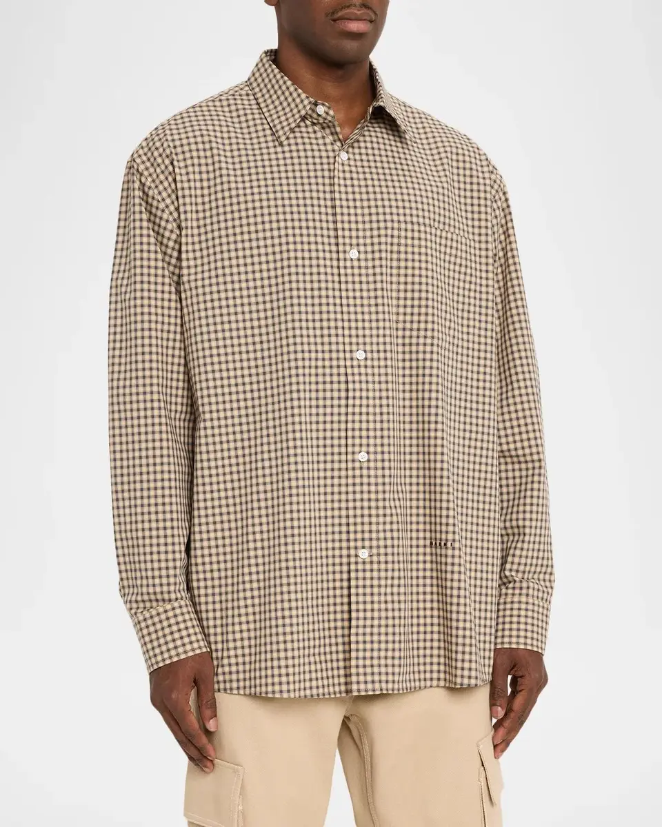 Marni Men's Cotton Plaid Button-Front Shirt | Thumbnail 4 Marni Men's Cotton Plaid Button-Front Shirt | Thumbnail 4