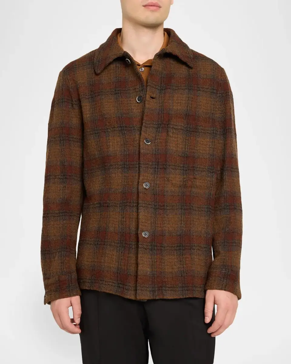 Barena Men's Virgin Wool Plaid Overshirt | Thumbnail 4