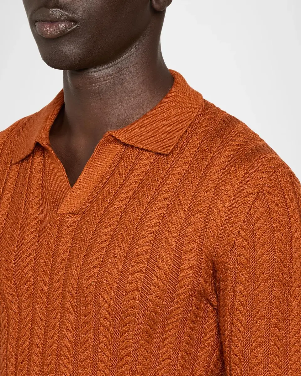 Isaia Men's Cable-Knit Wool-Silk Polo Sweater | Thumbnail 5 Isaia Men's Cable-Knit Wool-Silk Polo Sweater | Thumbnail 5