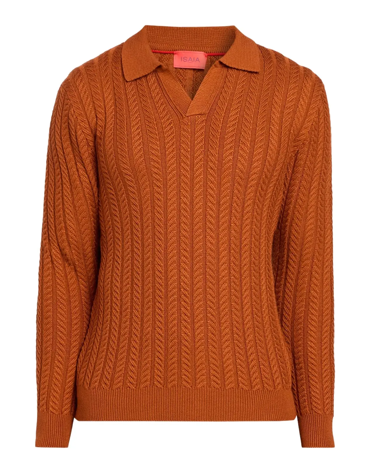 Isaia Men's Cable-Knit Wool-Silk Polo Sweater
