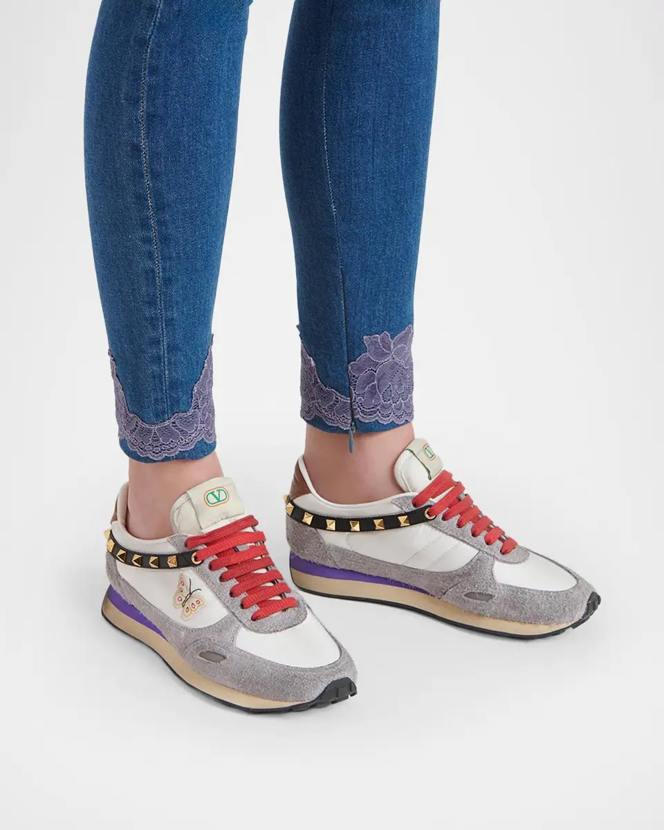 Valentino Garavani Embroidered Rockstud Low-Top Sneakers | Thumbnail 2