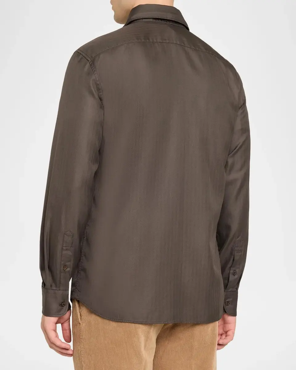 Brunello Cucinelli Men's Cotton Chevron Button-Front Shirt | Thumbnail 3 Brunello Cucinelli Men's Cotton Chevron Button-Front Shirt | Thumbnail 3