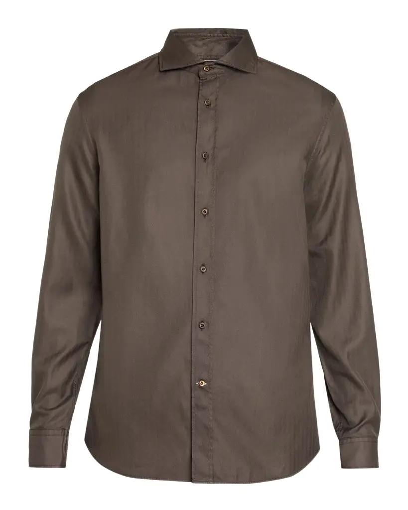 Brunello Cucinelli Men's Cotton Chevron Button-Front Shirt