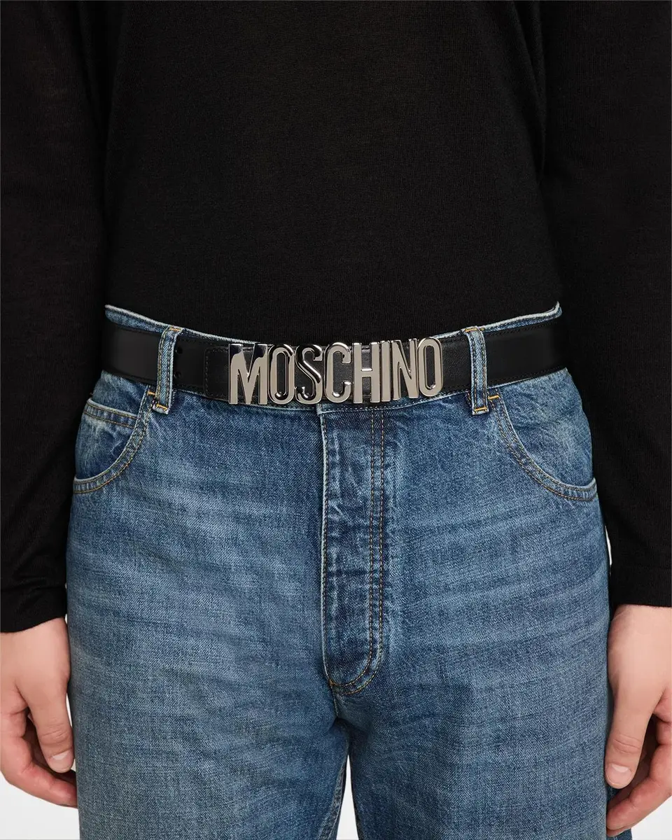 MOSCHINO Men's Metal-Logo Leather Belt | Thumbnail 2 MOSCHINO Men's Metal-Logo Leather Belt | Thumbnail 2