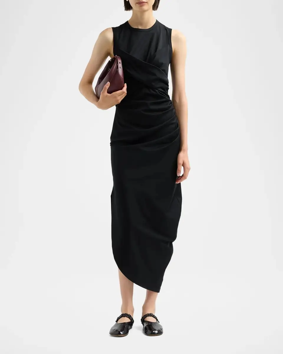 Proenza Schouler Zafira Sleeveless Draped Cotton Asymmetric Midi Dress | Thumbnail 2 Proenza Schouler Zafira Sleeveless Draped Cotton Asymmetric Midi Dress | Thumbnail 2