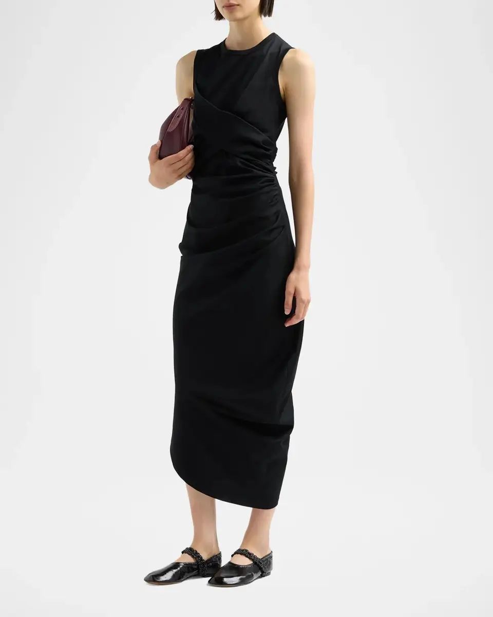 Proenza Schouler Zafira Sleeveless Draped Cotton Asymmetric Midi Dress | Thumbnail 4 Proenza Schouler Zafira Sleeveless Draped Cotton Asymmetric Midi Dress | Thumbnail 4