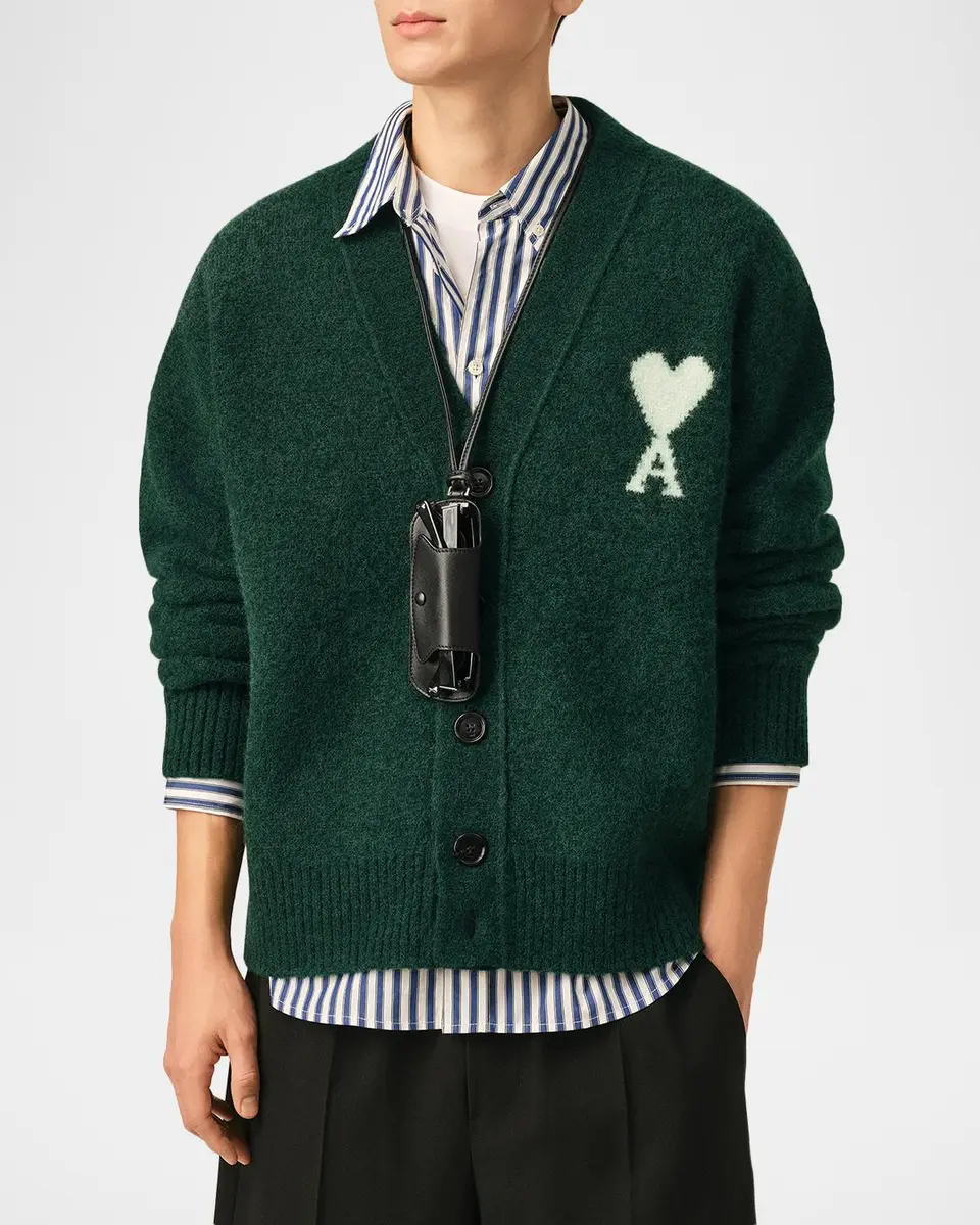 AMI PARIS Men's Intarsia Ami de Caur Knit Cardigan | Thumbnail 4 AMI PARIS Men's Intarsia Ami de Caur Knit Cardigan | Thumbnail 4